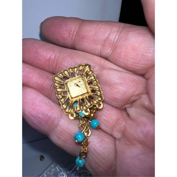 Vintage Boho Gold Tone Enameled and Bead Dangle Earrings - Picture 7 of 7